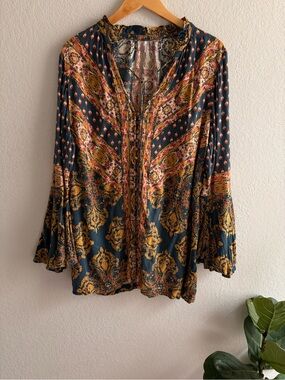 Free People Womens Magic Mystery Tunic Top Size Large Long Sleeve Boho Peasant